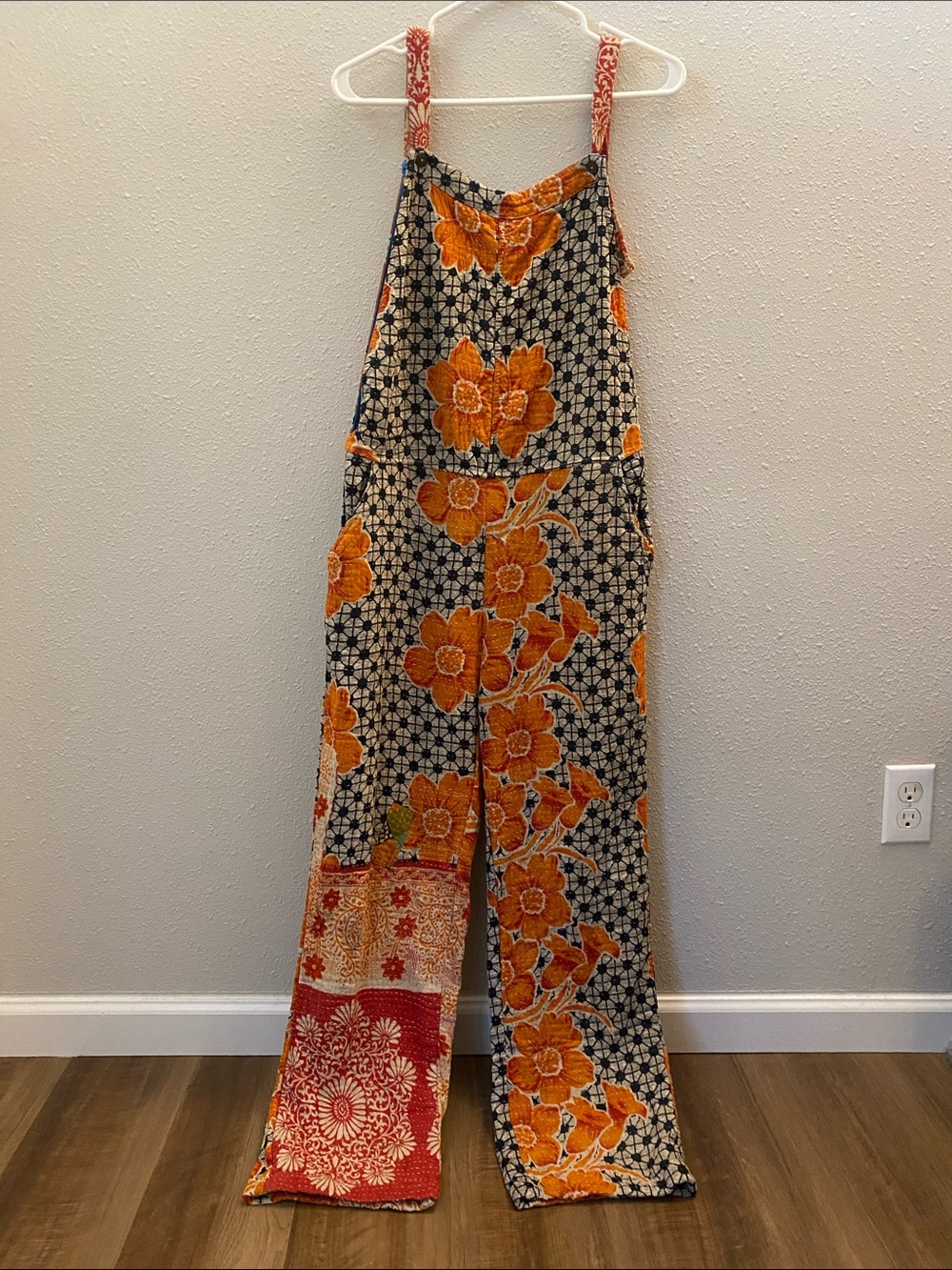 EARTHBOUND Orange & Black Floral Patchwork Jumpsuit